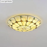 Vintage Tiffany Stained Glass Ceiling Light With Leaf Pattern - Flush Mount Led Lamp For Living