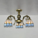 Vintage Tiffany Stained Glass Dome Semi Flush Mount Lighting In Bronze/White Finish (3/6 Lights) 3