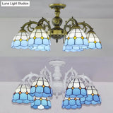 Vintage Tiffany Stained Glass Dome Semi Flush Mount Lighting In Bronze/White Finish (3/6 Lights)