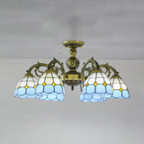 Vintage Tiffany Stained Glass Dome Semi Flush Mount Lighting In Bronze/White Finish (3/6 Lights) 6