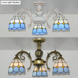 Vintage Tiffany Stained Glass Dome Semi Flush Mount Lighting In Bronze/White Finish (3/6 Lights)