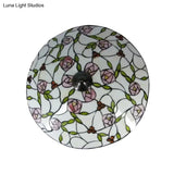Vintage Tiffany Stained Glass Flush Ceiling Light With Pink And Green Bowl Design