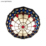 Vintage Tiffany Style Stained Glass Flush Ceiling Light - 3 Lights Art Deco Design Rhombus Pattern