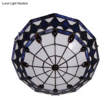 Vintage Tiffany Style Stained Glass Flush Ceiling Light - 3 Lights Art Deco Design Rhombus Pattern