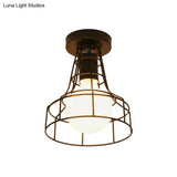 Vintage Urn/Vase Cage Metal Flush Mount Light With 1 Bulb - Black