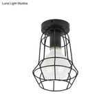 Vintage Urn/Vase Cage Metal Flush Mount Light With 1 Bulb - Black