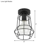 Vintage Urn/Vase Cage Metal Flush Mount Light With 1 Bulb - Black