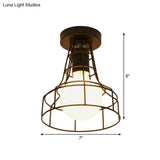 Vintage Urn/Vase Cage Metal Flush Mount Light With 1 Bulb - Black