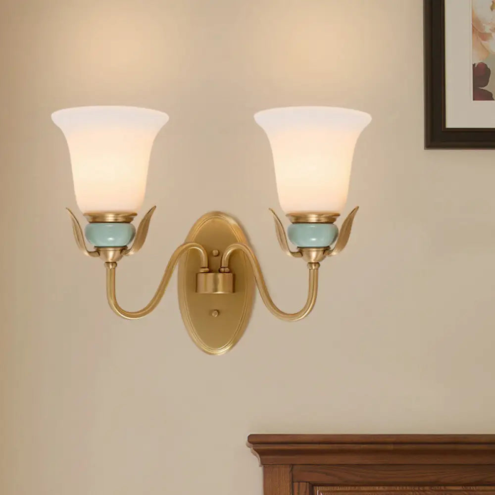 Vintage Wall Mounted Lamp With Bell Frosted Glass Shade - Gold Finish 2 / White