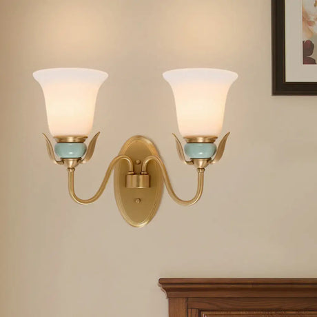 Vintage Wall Mounted Lamp With Bell Frosted Glass Shade - Gold Finish 2 / White