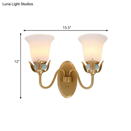 Vintage Wall Mounted Lamp With Bell Frosted Glass Shade - Gold Finish