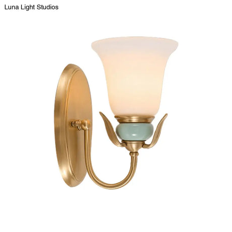 Vintage Wall Mounted Lamp With Bell Frosted Glass Shade - Gold Finish