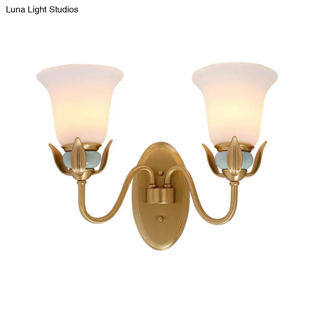 Vintage Wall Mounted Lamp With Bell Frosted Glass Shade - Gold Finish
