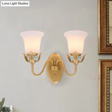 Vintage Wall Mounted Lamp With Bell Frosted Glass Shade - Gold Finish
