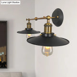 Vintage Wall Mounted Sconce With Flare Metal Shade In Black And Brass - 2 Bulb Light For Restaurants
