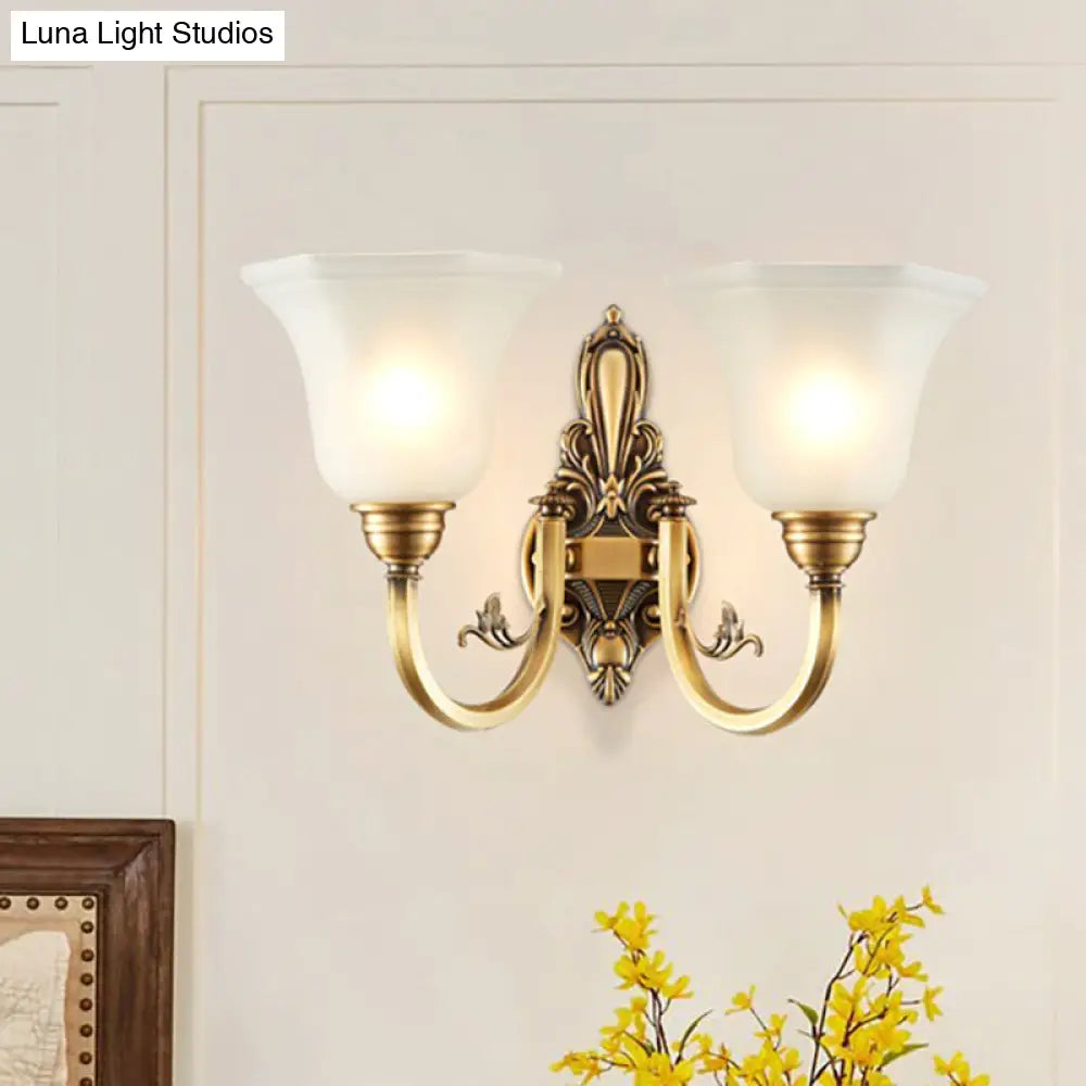Vintage Wall Sconce Lamp With White Glass Shade & Brass Metallic Finish