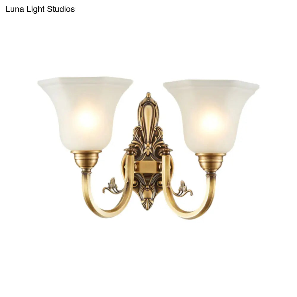 Vintage Wall Sconce Lamp With White Glass Shade & Brass Metallic Finish