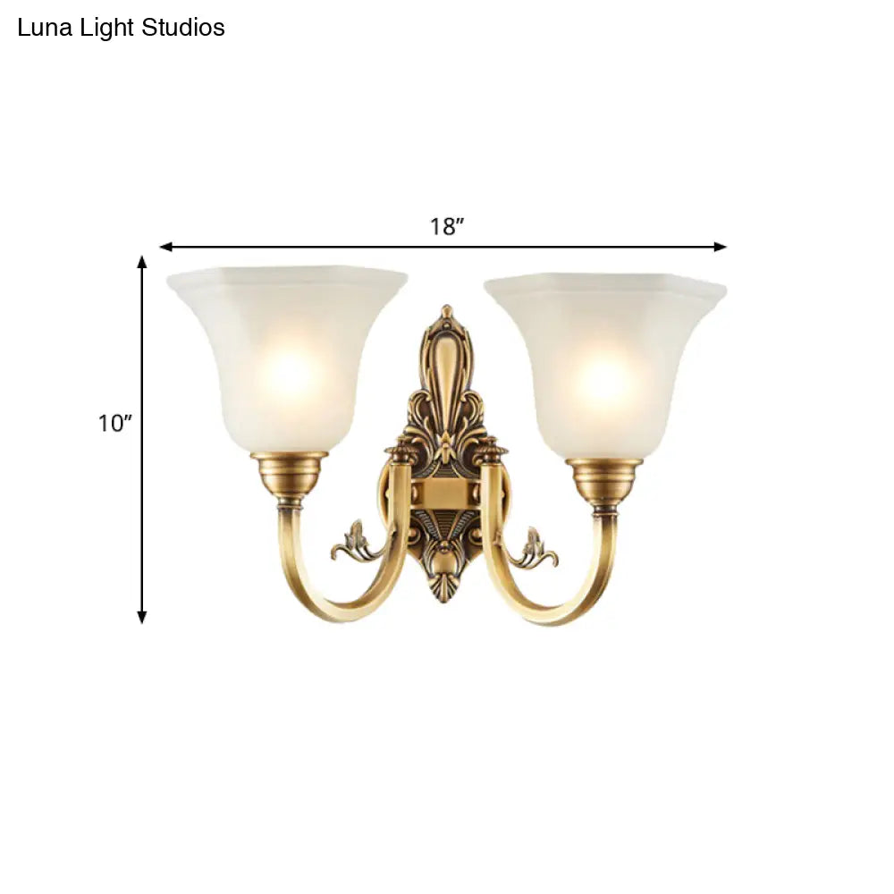 Vintage Wall Sconce Lamp With White Glass Shade & Brass Metallic Finish