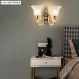 Vintage Wall Sconce Lamp With White Glass Shade & Brass Metallic Finish