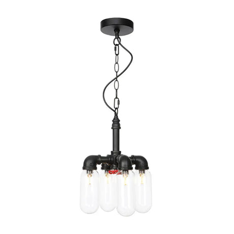 Vintage Water Pipe Chandelier Pendant Lighting - Led Hanging Lamp Kit With 4 Amber/Clear Glass