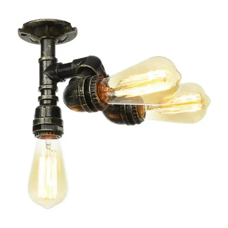 Vintage Water Pipe Metal Semi Flush Mount Ceiling Light Fixture - Antique Brass/Silver/Bronze 3/4