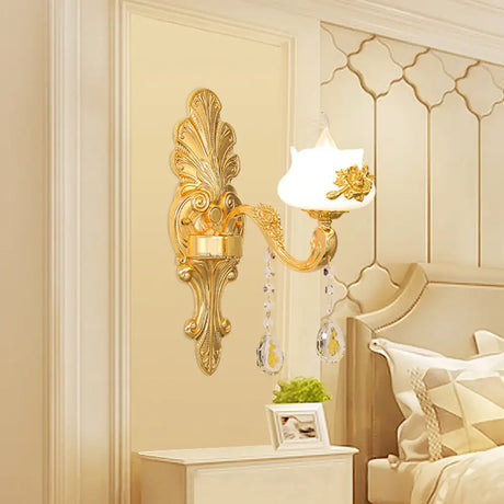 Vintage Weathered Zinc Wall Light With Crystal Accent - Imitation Jade Shade 1 / Dark E
