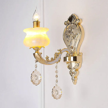 Vintage Weathered Zinc Wall Light With Crystal Accent - Imitation Jade Shade 1 / Dark F