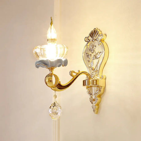 Vintage Weathered Zinc Wall Light With Crystal Accent - Imitation Jade Shade 1 / Dark G