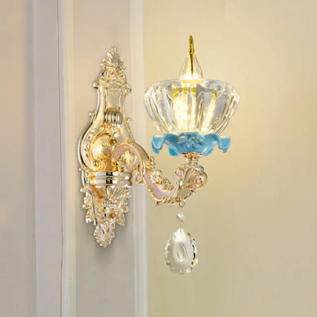 Vintage Weathered Zinc Wall Light With Crystal Accent - Imitation Jade Shade 1 / Dark H