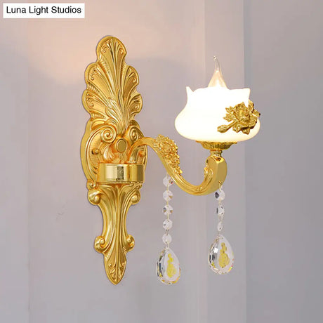 Vintage Weathered Zinc Wall Light With Crystal Accent - Imitation Jade Shade