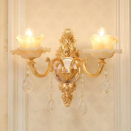 Vintage Weathered Zinc Wall Light With Crystal Accent - Imitation Jade Shade 2 / Dark C