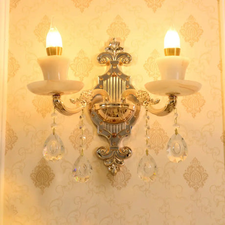 Vintage Weathered Zinc Wall Light With Crystal Accent - Imitation Jade Shade 2 / Dark D