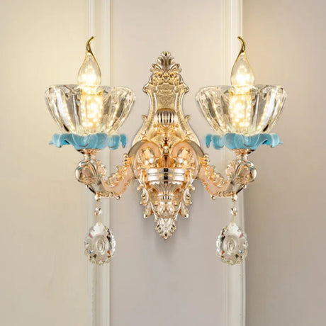 Vintage Weathered Zinc Wall Light With Crystal Accent - Imitation Jade Shade 2 / Dark H
