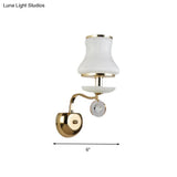Vintage White Glass Bell Wall Lamp With Crystal Accent And Led Lighting For Living Room (1/2 Heads)