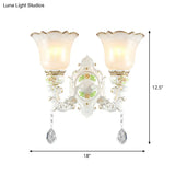 Vintage White Glass Bellflower Sconce With Crystal Drop - 1/2-Light Wall Mount Fixture