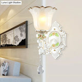 Vintage White Glass Bellflower Sconce With Crystal Drop - 1/2-Light Wall Mount Fixture