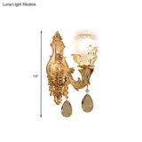 Vintage White Glass Bowl Wall Mounted Lamp With Crystal Draping - Gold Sconce Light Fixture For