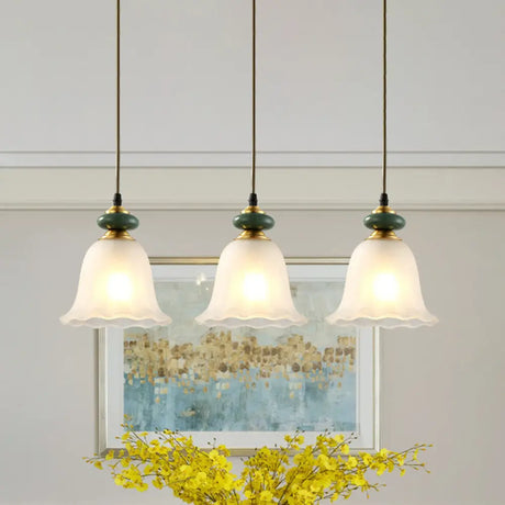 Vintage White Glass Cluster Pendant Light With Ceramic Cap For Dining Room Décor / A