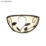 Vintage White Glass Half Moon Wall Sconce With Leaf Design For Bedroom Lighting