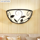 Vintage White Glass Half Moon Wall Sconce With Leaf Design For Bedroom Lighting