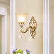 Vintage White Glass Sconce Light With Carved Arm - 1-Light Petal Wall Mounted Lighting In Gold