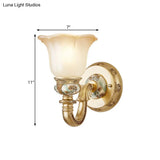 Vintage White Glass Wall Lamp - Flower Indoor Mount Lighting Gold Accent 1 Light Fixture