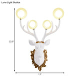 Vintage White/Gold Deer Sconce Lamp With Glass Shade - Set Of 4 Bulbs 17/21.5 W