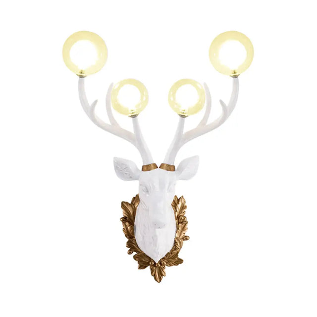 Vintage White/Gold Deer Sconce Lamp With Glass Shade - Set Of 4 Bulbs 17/21.5 W White / 17