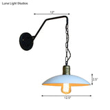 Vintage White Wall Lighting With Saucer Shade And Chain - Bedroom Light Fixture Metallic 1 Bulb