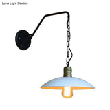 Vintage White Wall Lighting With Saucer Shade And Chain - Bedroom Light Fixture Metallic 1 Bulb