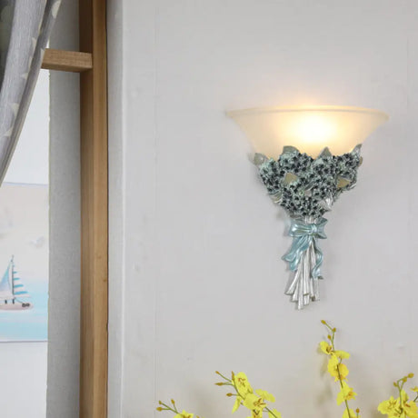 Vintage Wide Bell Wall Mounted Lamp In Gold/Multi-Color - Amber/Milky Glass Bouquet Lighting Fixture
