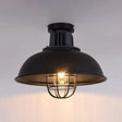 Vintage Wire Cage Ceiling Light With Semi-Flush Mount & Bowl Shade In Black