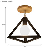 Vintage Wire Cage Semi Flush With Triangle Shade In Black/White
