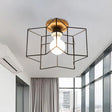 Vintage Wire Guard Ceiling Light With Star Shaped 4 Lights In Black/White Black